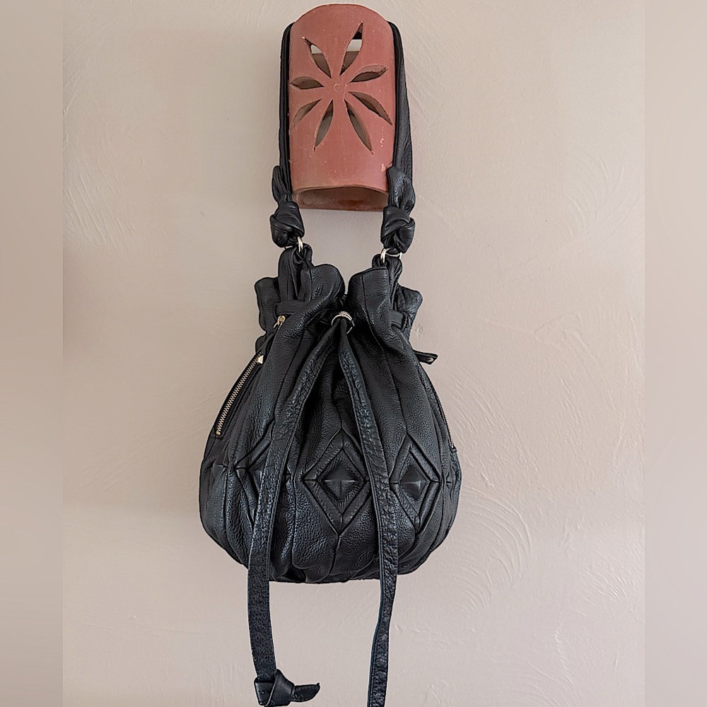 Elliott Lucca Black Leather Bucket Boho Bag